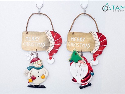 Bảng treo cửa Giáng sinh thẻ gỗ trùm nón X-BTRC-27